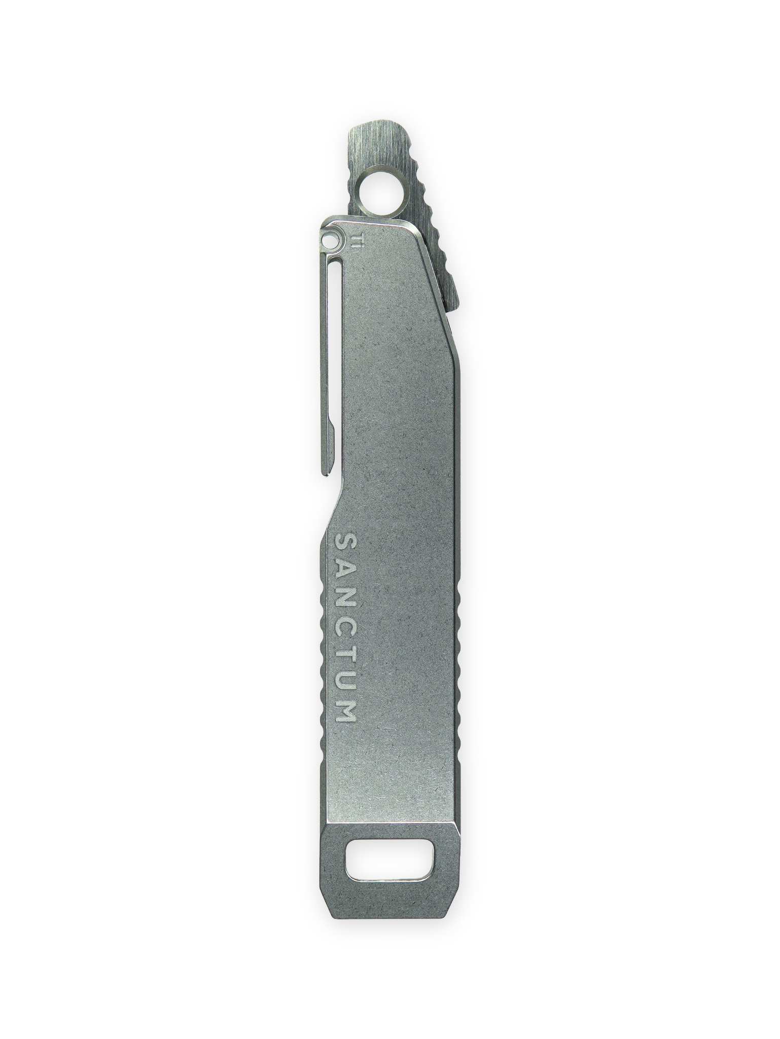 Titanium pry bar as a sheath for a compact pocket fixed blade